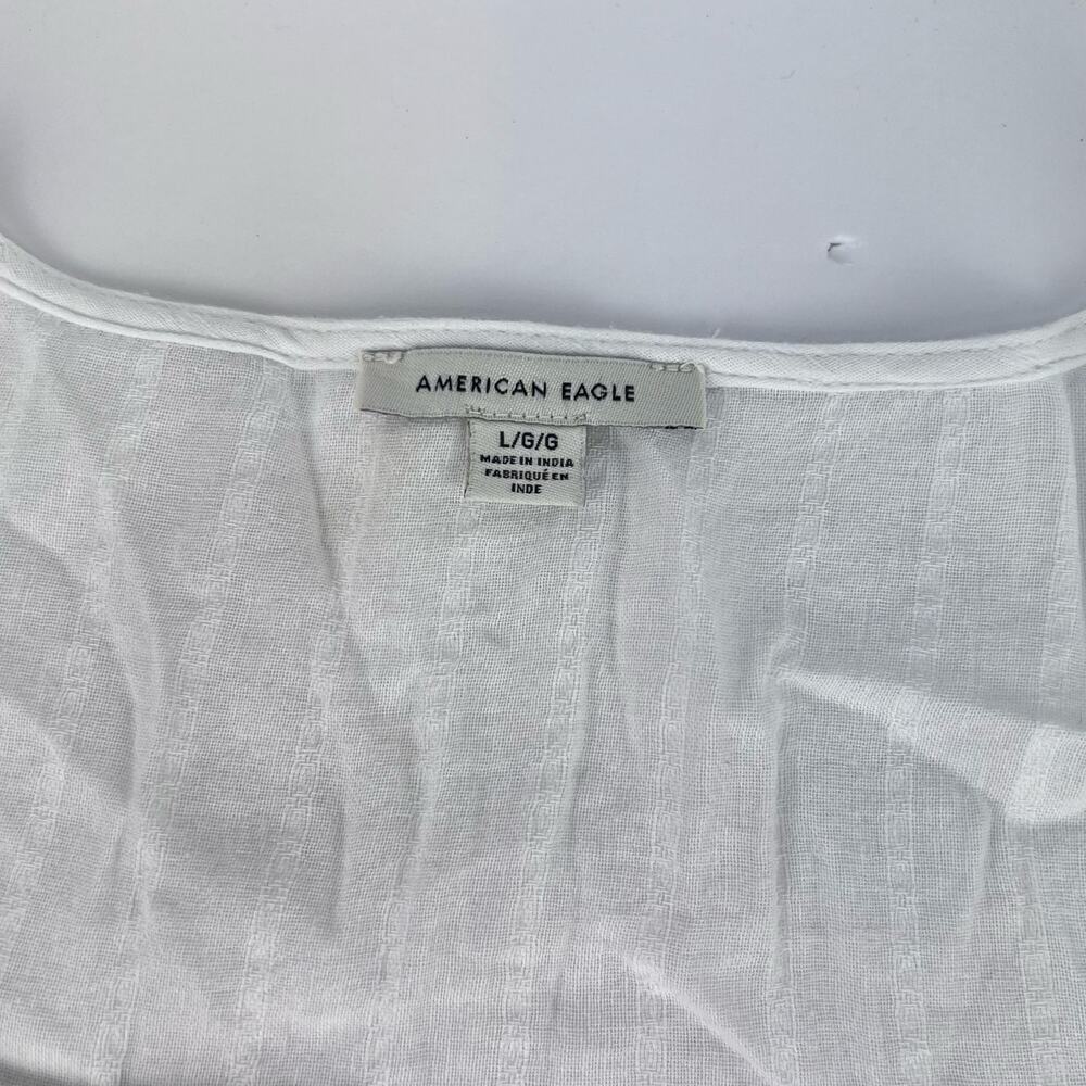American Eagle V-Neck Gauzy Lace Tie-Front White Blouse Top BOHO L - Picture 10 of 14
